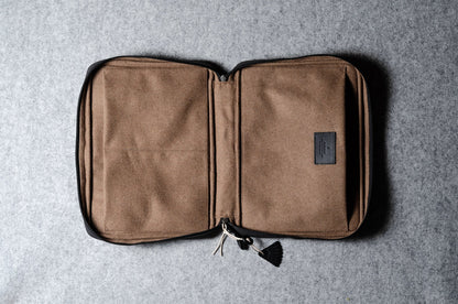 A suitable laptop bag. Charcoal gray.
